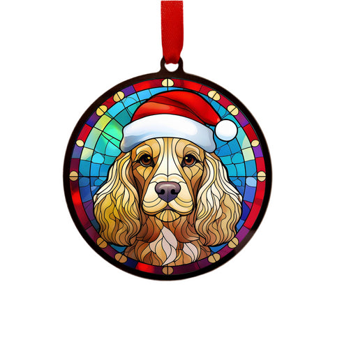 Cocker Spaniel Golden in Santa Hat Suncatcher Decoration